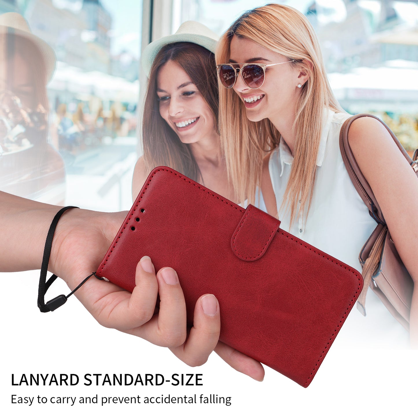 For iPhone 17 Case Wallet PU Leather Folio Flip Phone Cover - Red