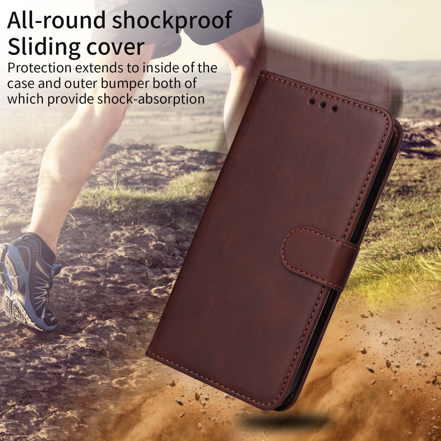 For iPhone 17 Case Wallet PU Leather Folio Flip Phone Cover - Brown