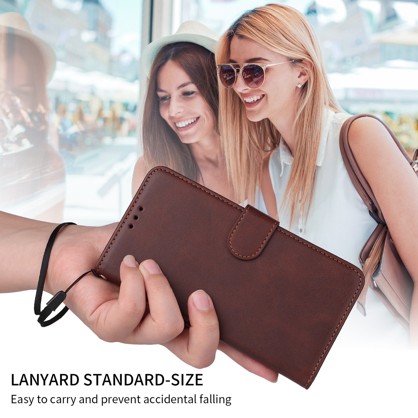 For iPhone 17 Case Wallet PU Leather Folio Flip Phone Cover - Brown