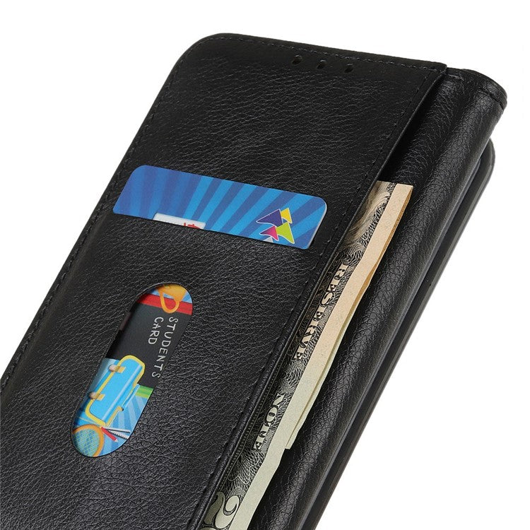 For iPhone 17 Pro Stand Case Split Leather Litchi Texture Wallet Phone Cover - Black