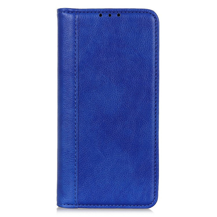 For iPhone 17 Pro Stand Case Split Leather Litchi Texture Wallet Phone Cover - Blue