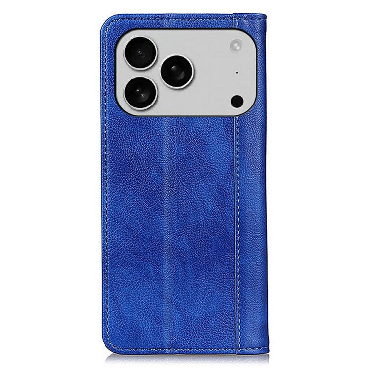 For iPhone 17 Pro Stand Case Split Leather Litchi Texture Wallet Phone Cover - Blue