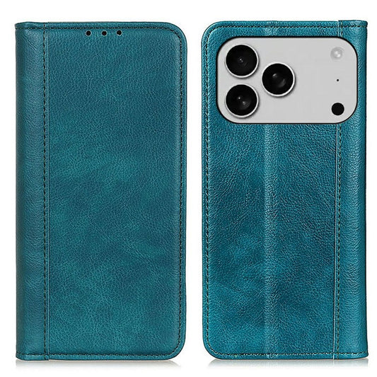 For iPhone 17 Pro Stand Case Split Leather Litchi Texture Wallet Phone Cover - Green