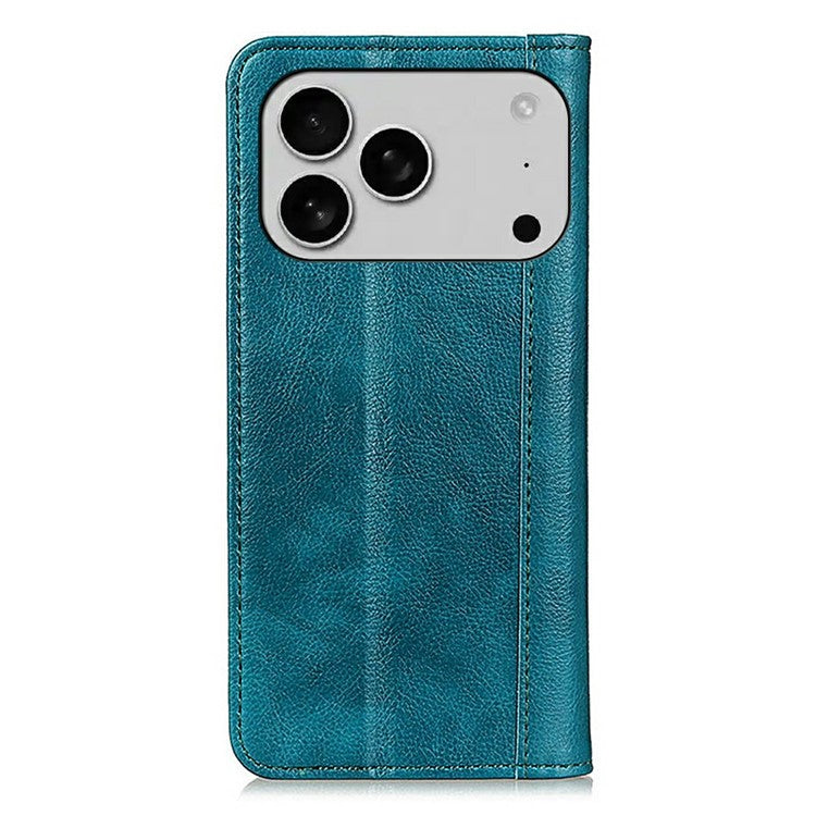 For iPhone 17 Pro Stand Case Split Leather Litchi Texture Wallet Phone Cover - Green