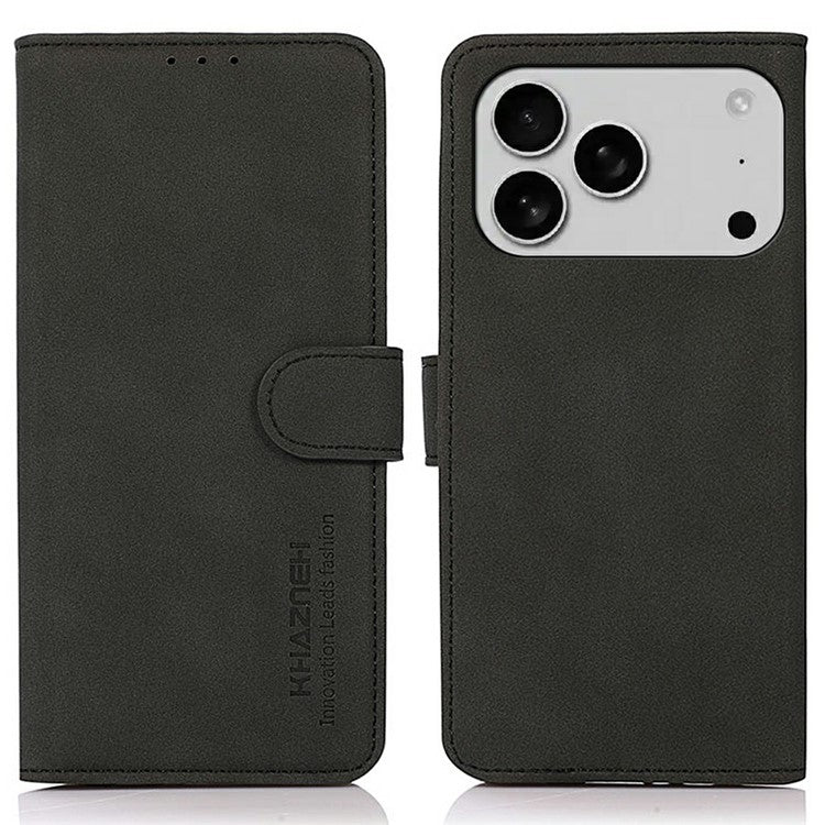 KHAZNEH For iPhone 17 Pro Case PU Leather Wallet Stand Phone Cover - Black