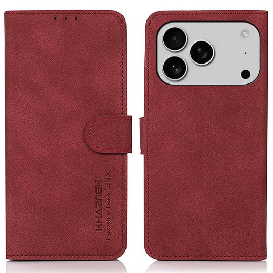 KHAZNEH For iPhone 17 Pro Case PU Leather Wallet Stand Phone Cover - Red