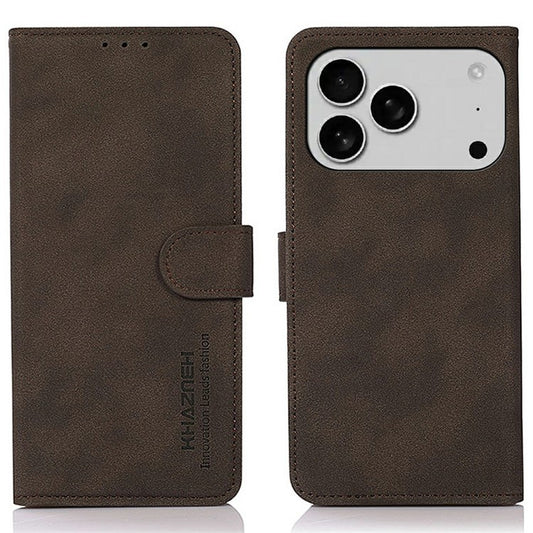 KHAZNEH For iPhone 17 Pro Case PU Leather Wallet Stand Phone Cover - Brown