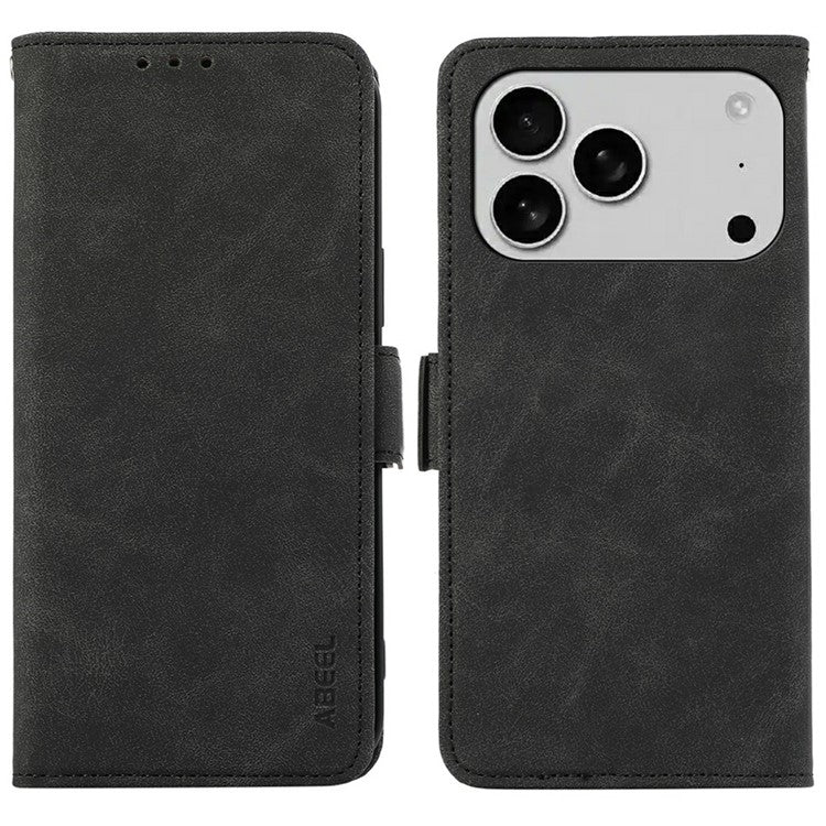 ABEEL For iPhone 17 Pro Case PU Leather Folio Stand View RFID Blocking Phone Cover - Black