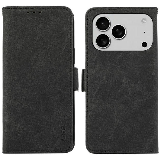 ABEEL For iPhone 17 Pro Case PU Leather Folio Stand View RFID Blocking Phone Cover - Black