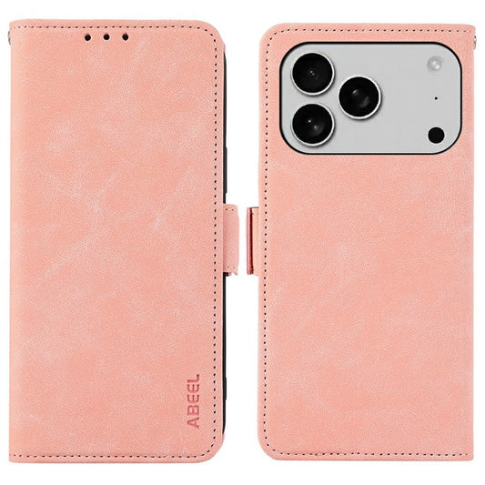 ABEEL For iPhone 17 Pro Case PU Leather Folio Stand View RFID Blocking Phone Cover - Pink
