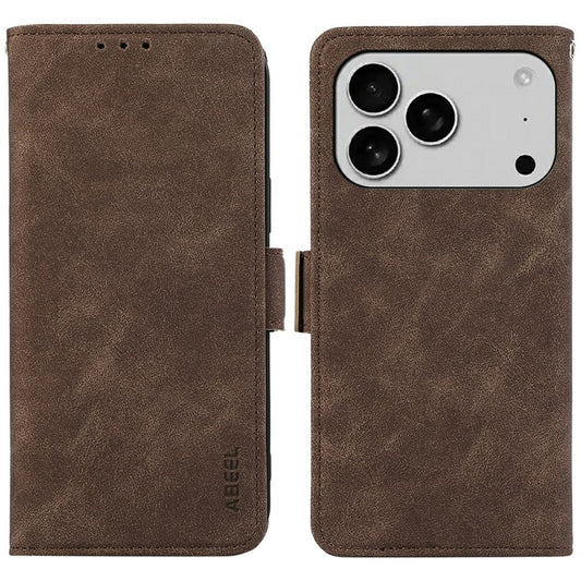 ABEEL For iPhone 17 Pro Case PU Leather Folio Stand View RFID Blocking Phone Cover - Brown