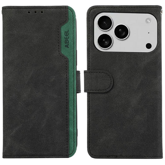 ABEEL For iPhone 17 Pro Case Color Splicing Leather Flip Phone Cover RFID Blocking - Black