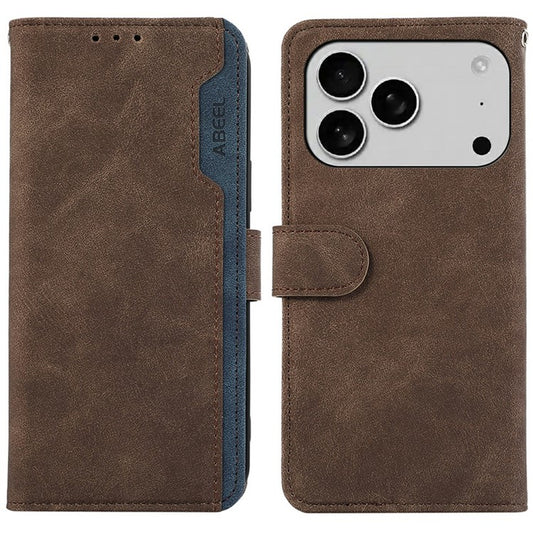 ABEEL For iPhone 17 Pro Case Color Splicing Leather Flip Phone Cover RFID Blocking - Brown
