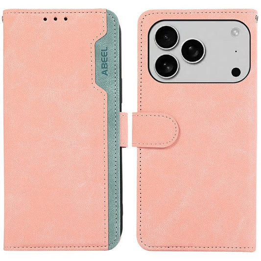 ABEEL For iPhone 17 Pro Case Color Splicing Leather Flip Phone Cover RFID Blocking - Pink