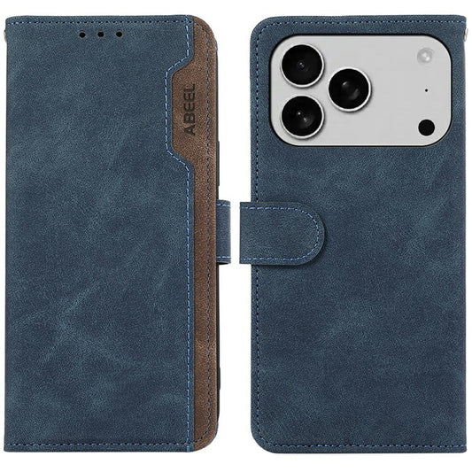 ABEEL For iPhone 17 Pro Case Color Splicing Leather Flip Phone Cover RFID Blocking - Blue
