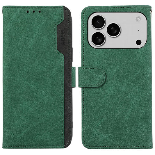 ABEEL For iPhone 17 Pro Case Color Splicing Leather Flip Phone Cover RFID Blocking - Green