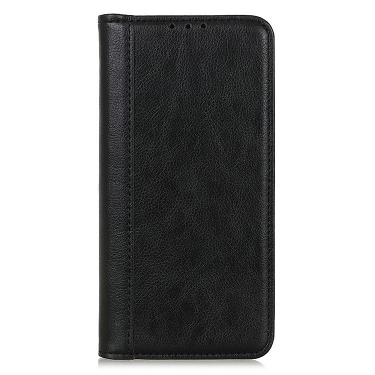 For iPhone 17 Stand Case Split Leather Litchi Texture Wallet Phone Cover - Black