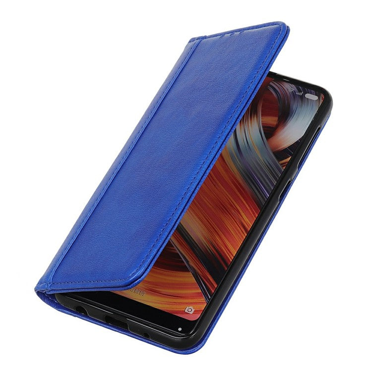 For iPhone 17 Stand Case Split Leather Litchi Texture Wallet Phone Cover - Blue