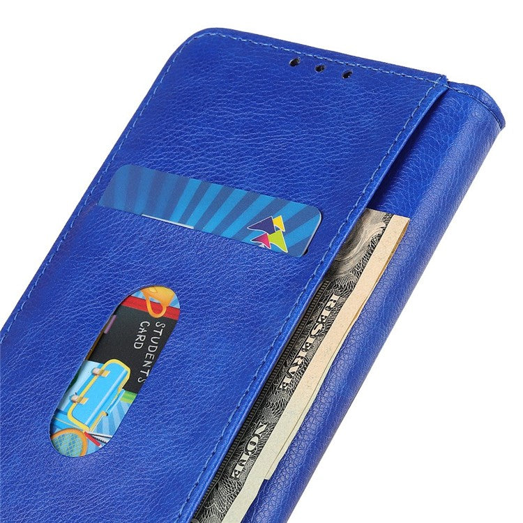 For iPhone 17 Stand Case Split Leather Litchi Texture Wallet Phone Cover - Blue