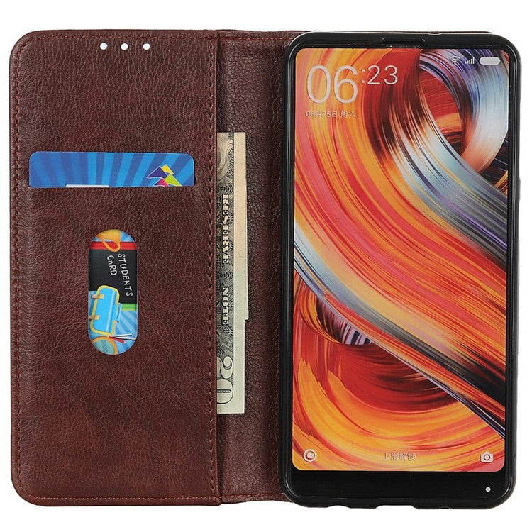 For iPhone 17 Stand Case Split Leather Litchi Texture Wallet Phone Cover - Brown