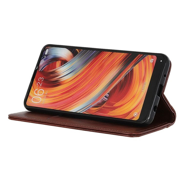 For iPhone 17 Stand Case Split Leather Litchi Texture Wallet Phone Cover - Brown