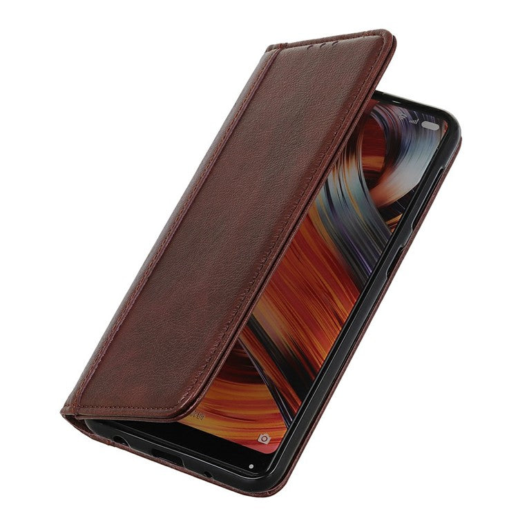 For iPhone 17 Stand Case Split Leather Litchi Texture Wallet Phone Cover - Brown