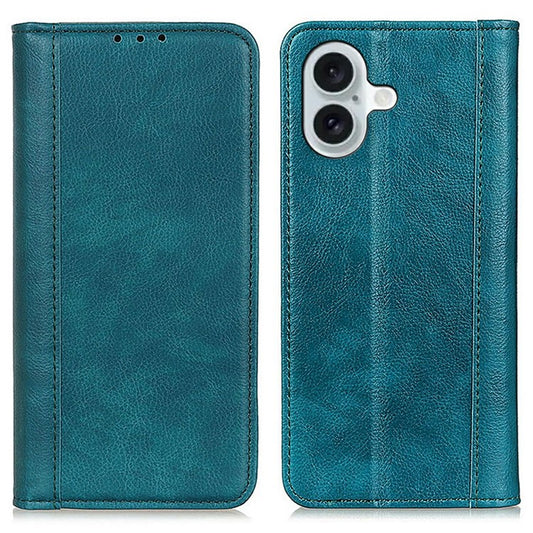 For iPhone 17 Stand Case Split Leather Litchi Texture Wallet Phone Cover - Green