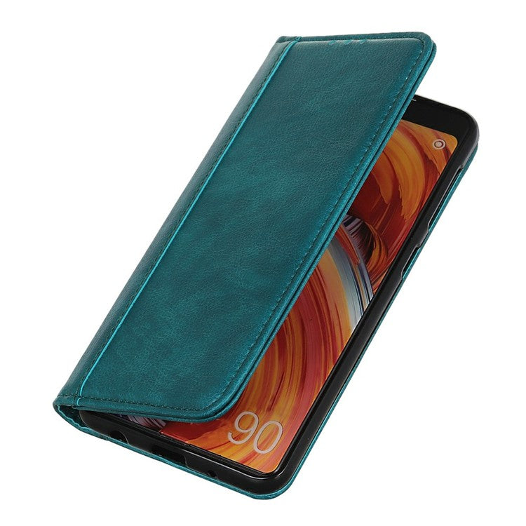 For iPhone 17 Stand Case Split Leather Litchi Texture Wallet Phone Cover - Green
