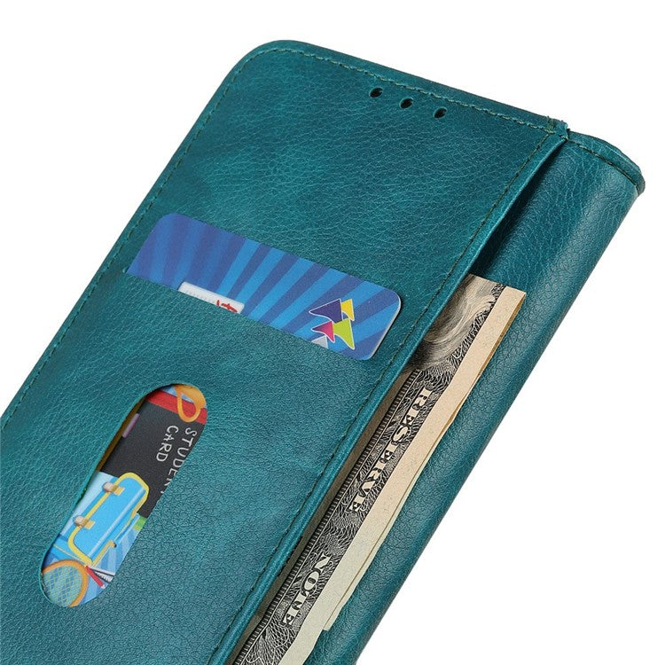 For iPhone 17 Stand Case Split Leather Litchi Texture Wallet Phone Cover - Green