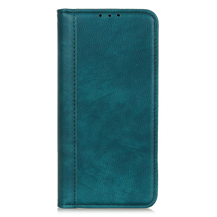 For iPhone 17 Stand Case Split Leather Litchi Texture Wallet Phone Cover - Green