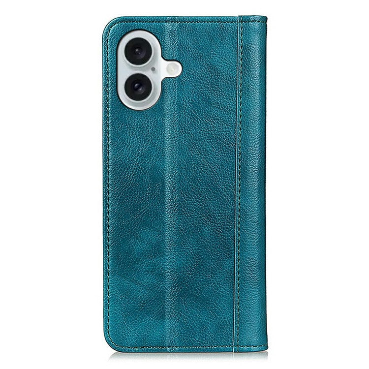For iPhone 17 Stand Case Split Leather Litchi Texture Wallet Phone Cover - Green