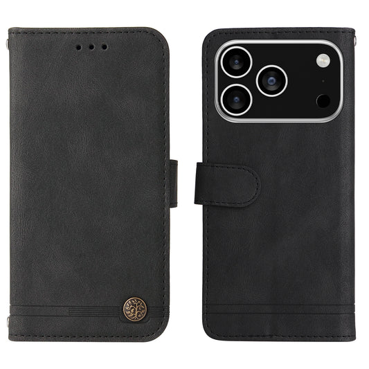 For iPhone 17 Pro Leather Wallet Cases Skin Touch Phone Cover Stand with Strap - Black