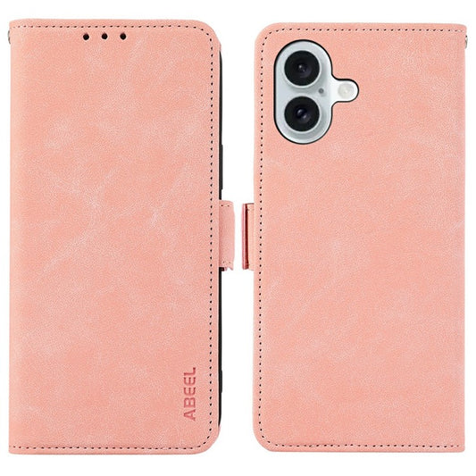 ABEEL For iPhone 17 Case PU Leather Folio Stand View RFID Blocking Phone Cover - Pink