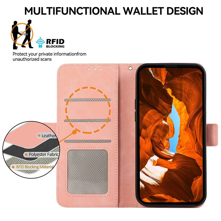ABEEL For iPhone 17 Case PU Leather Folio Stand View RFID Blocking Phone Cover - Pink