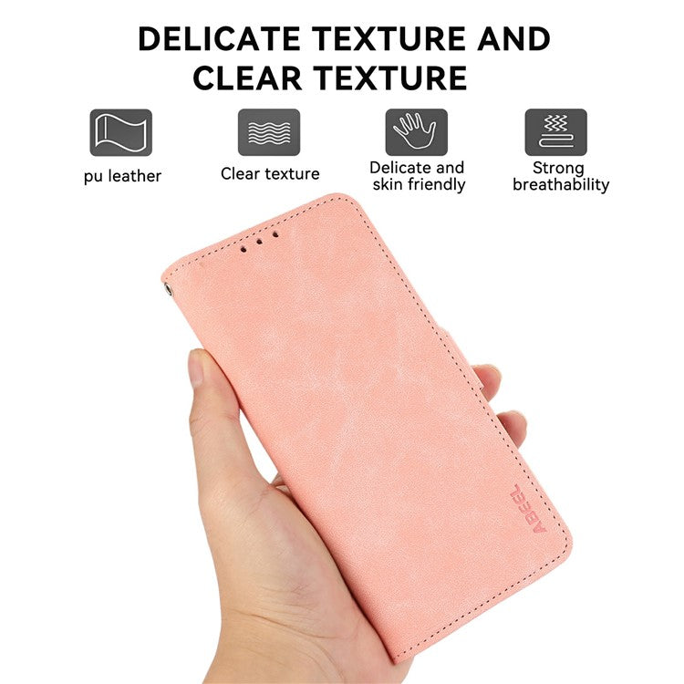 ABEEL For iPhone 17 Case PU Leather Folio Stand View RFID Blocking Phone Cover - Pink