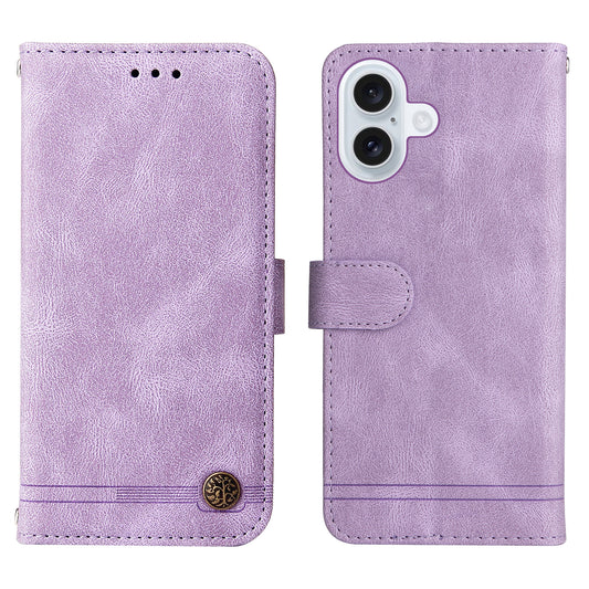 For iPhone 17 Leather Wallet Cases Skin Touch Phone Cover Stand with Strap - Purple