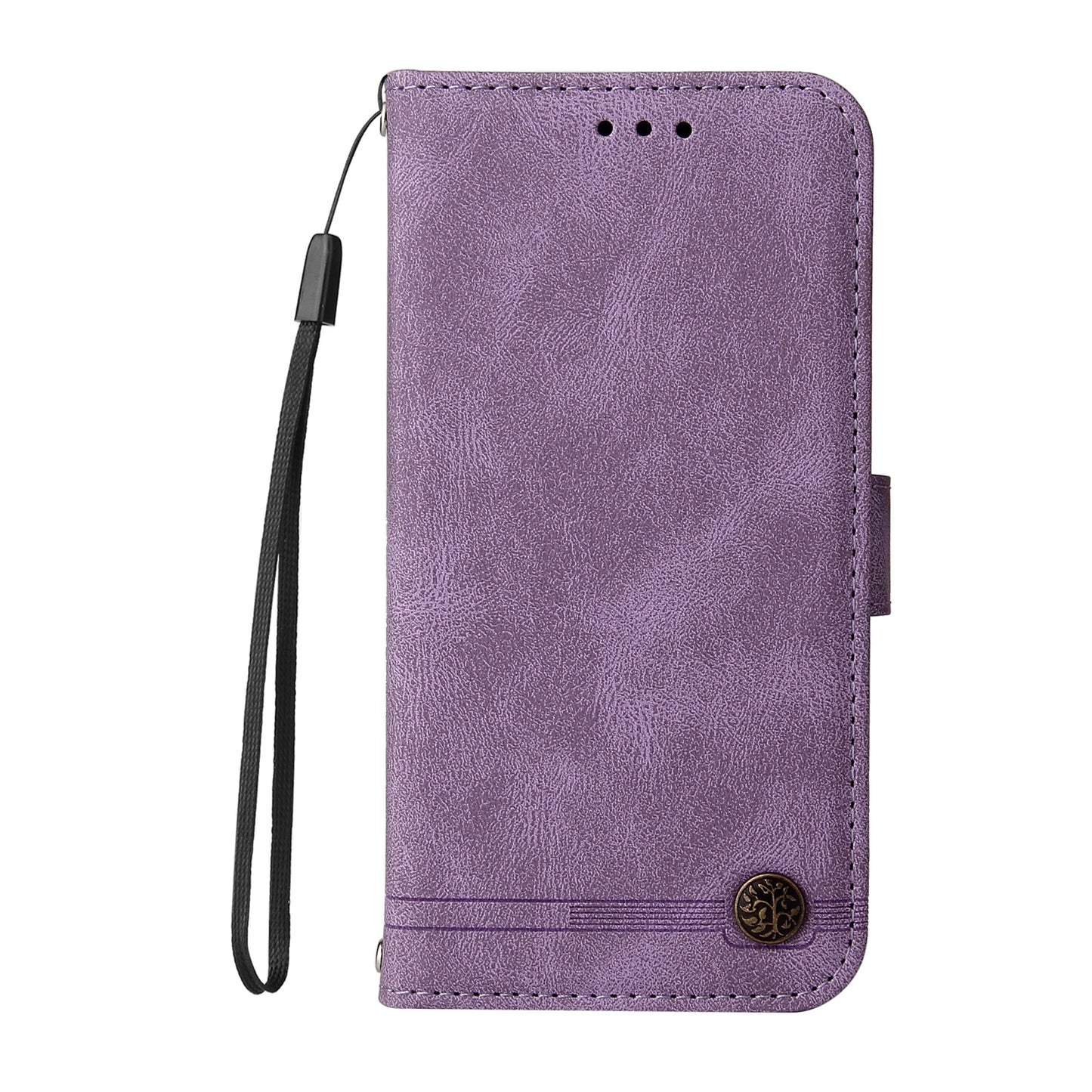 For iPhone 17 Leather Wallet Cases Skin Touch Phone Cover Stand with Strap - Purple
