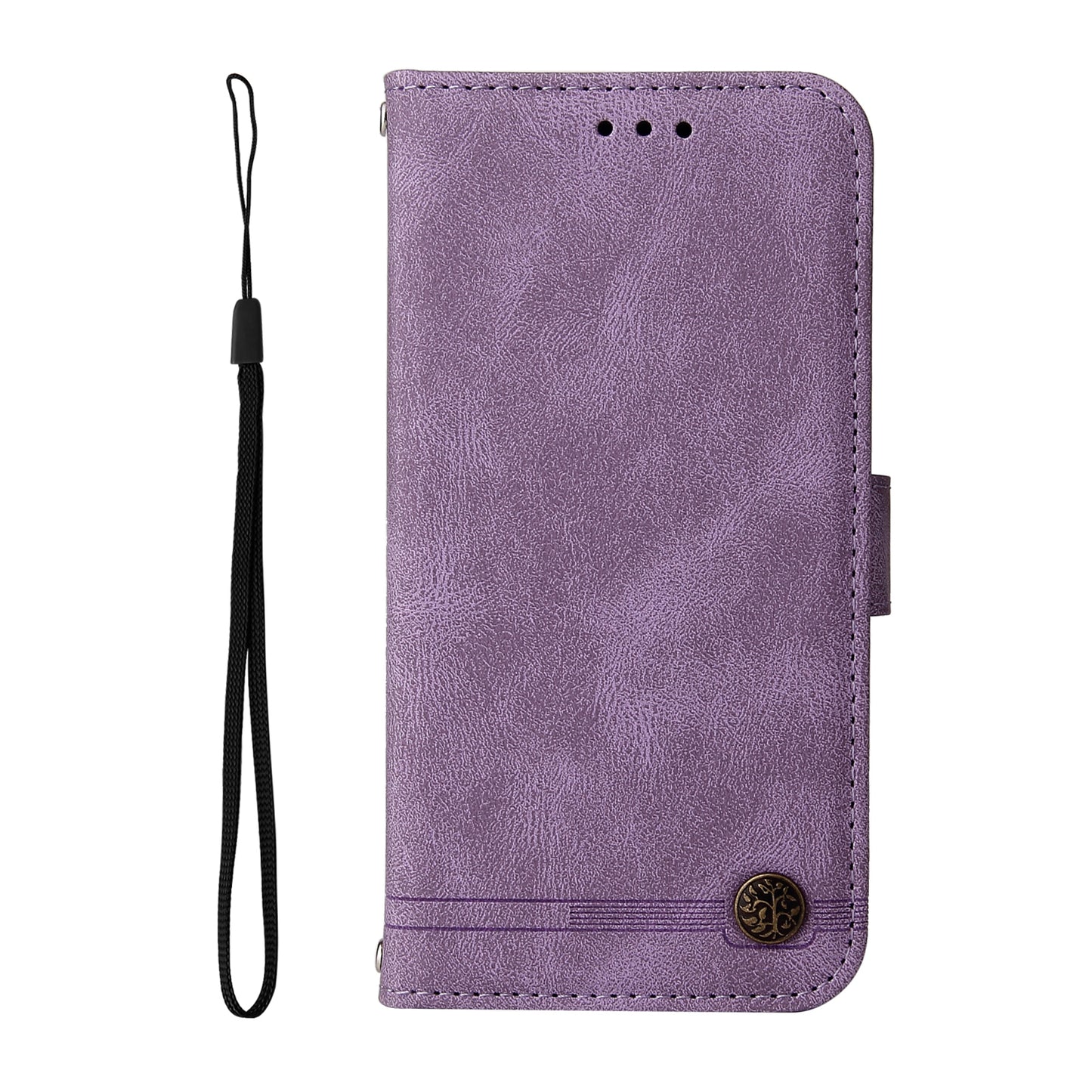 For iPhone 17 Leather Wallet Cases Skin Touch Phone Cover Stand with Strap - Purple