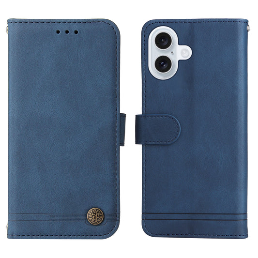 For iPhone 17 Leather Wallet Cases Skin Touch Phone Cover Stand with Strap - Blue