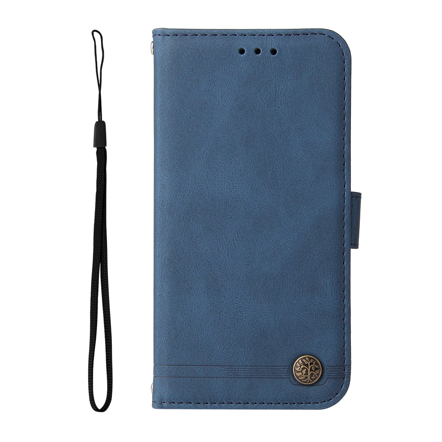 For iPhone 17 Leather Wallet Cases Skin Touch Phone Cover Stand with Strap - Blue