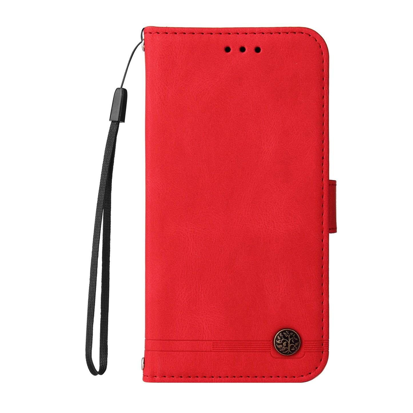 For iPhone 17 Leather Wallet Cases Skin Touch Phone Cover Stand with Strap - Red