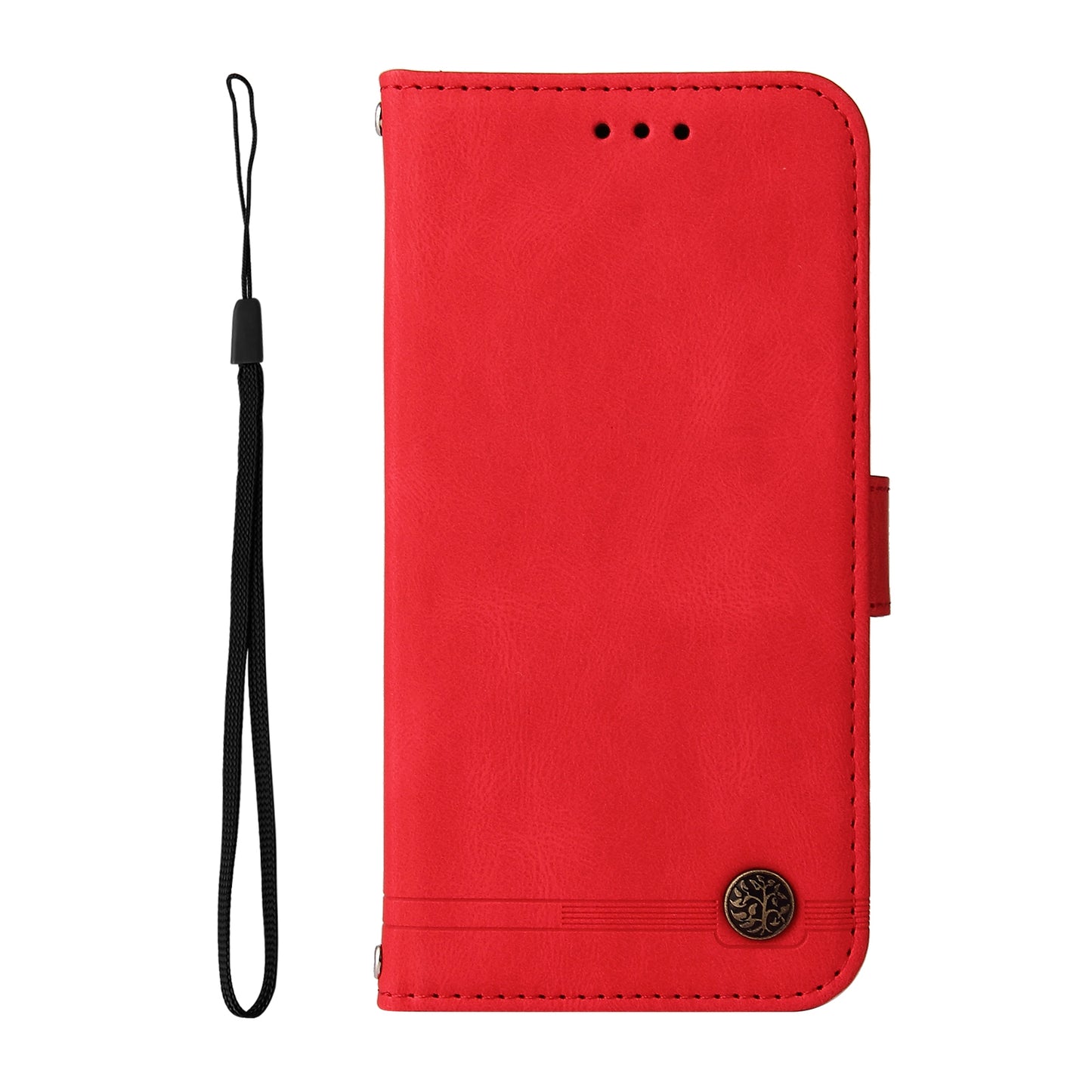 For iPhone 17 Leather Wallet Cases Skin Touch Phone Cover Stand with Strap - Red