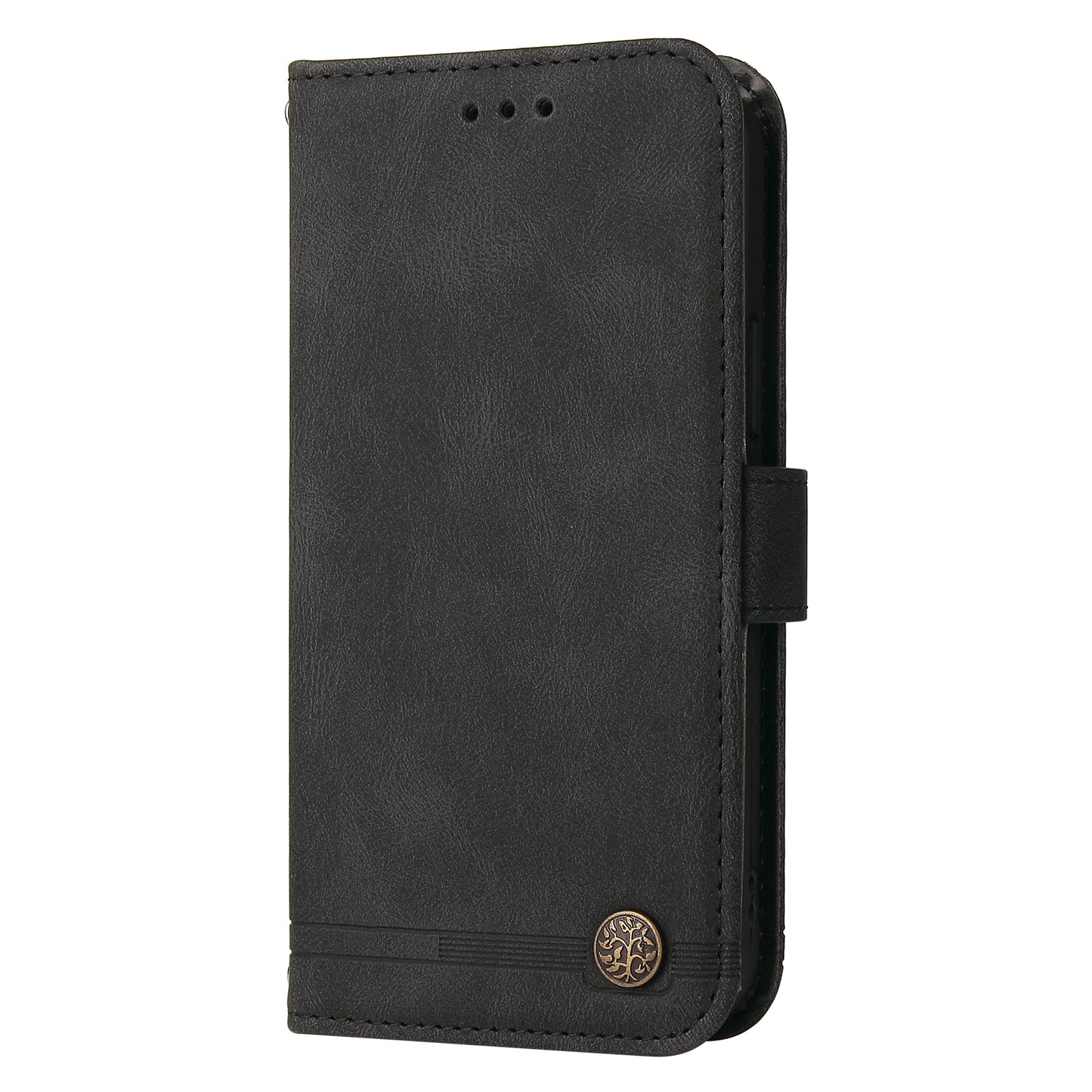For iPhone 17 Leather Wallet Cases Skin Touch Phone Cover Stand with Strap - Black