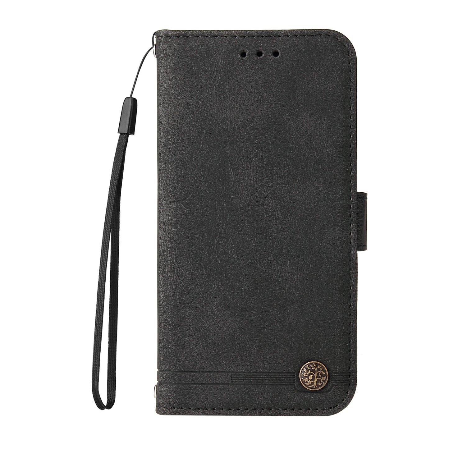 For iPhone 17 Leather Wallet Cases Skin Touch Phone Cover Stand with Strap - Black