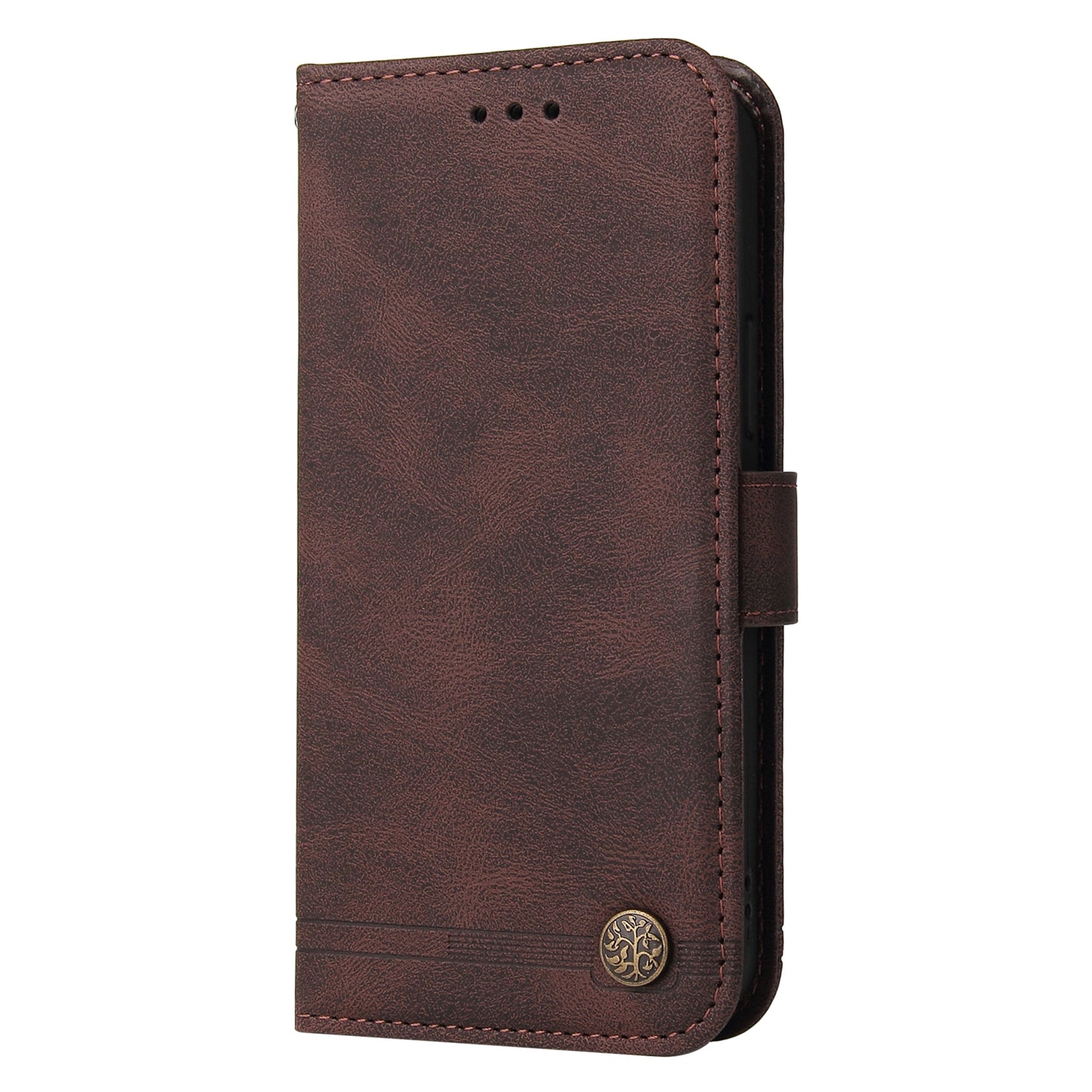For iPhone 17 Leather Wallet Cases Skin Touch Phone Cover Stand with Strap - Brown