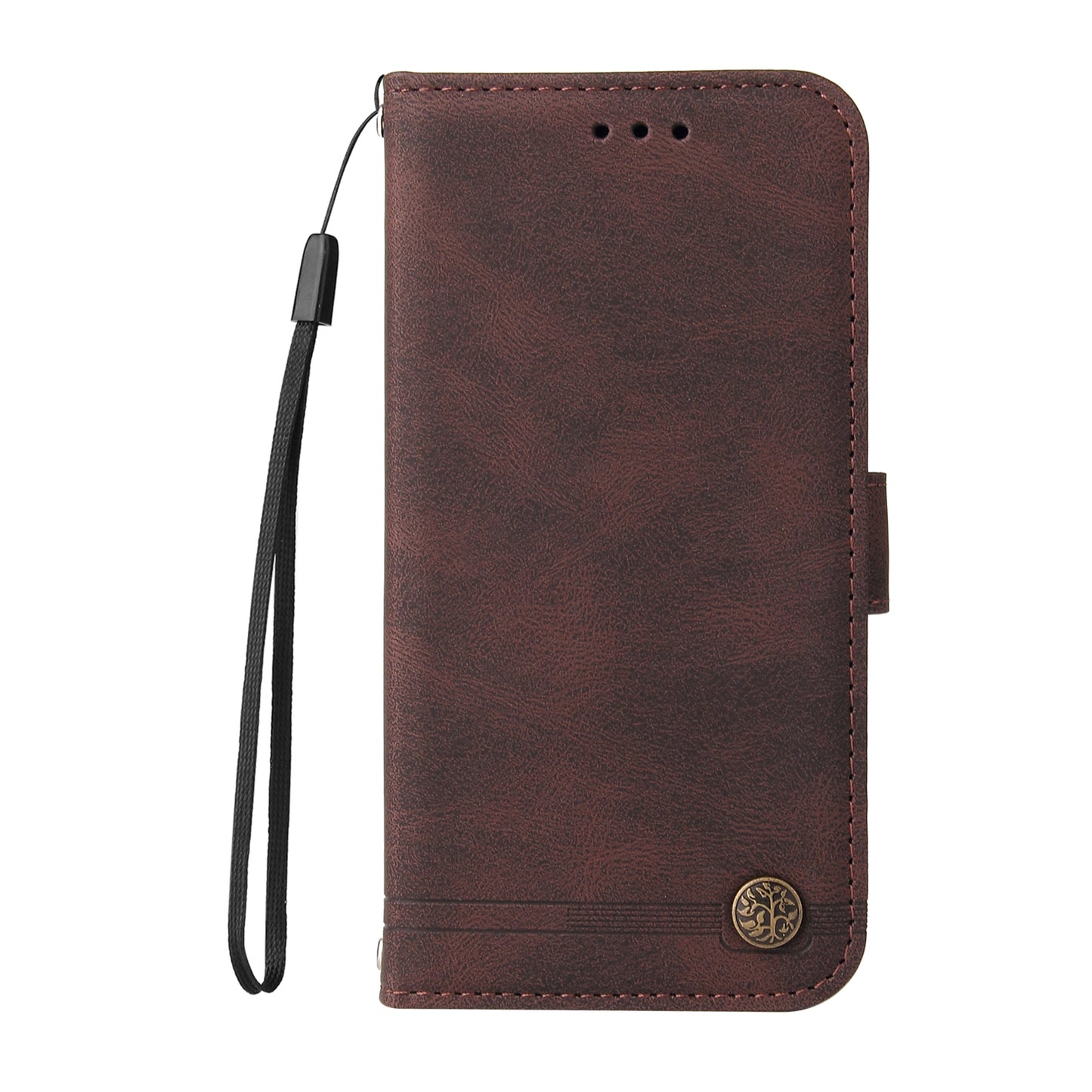 For iPhone 17 Leather Wallet Cases Skin Touch Phone Cover Stand with Strap - Brown
