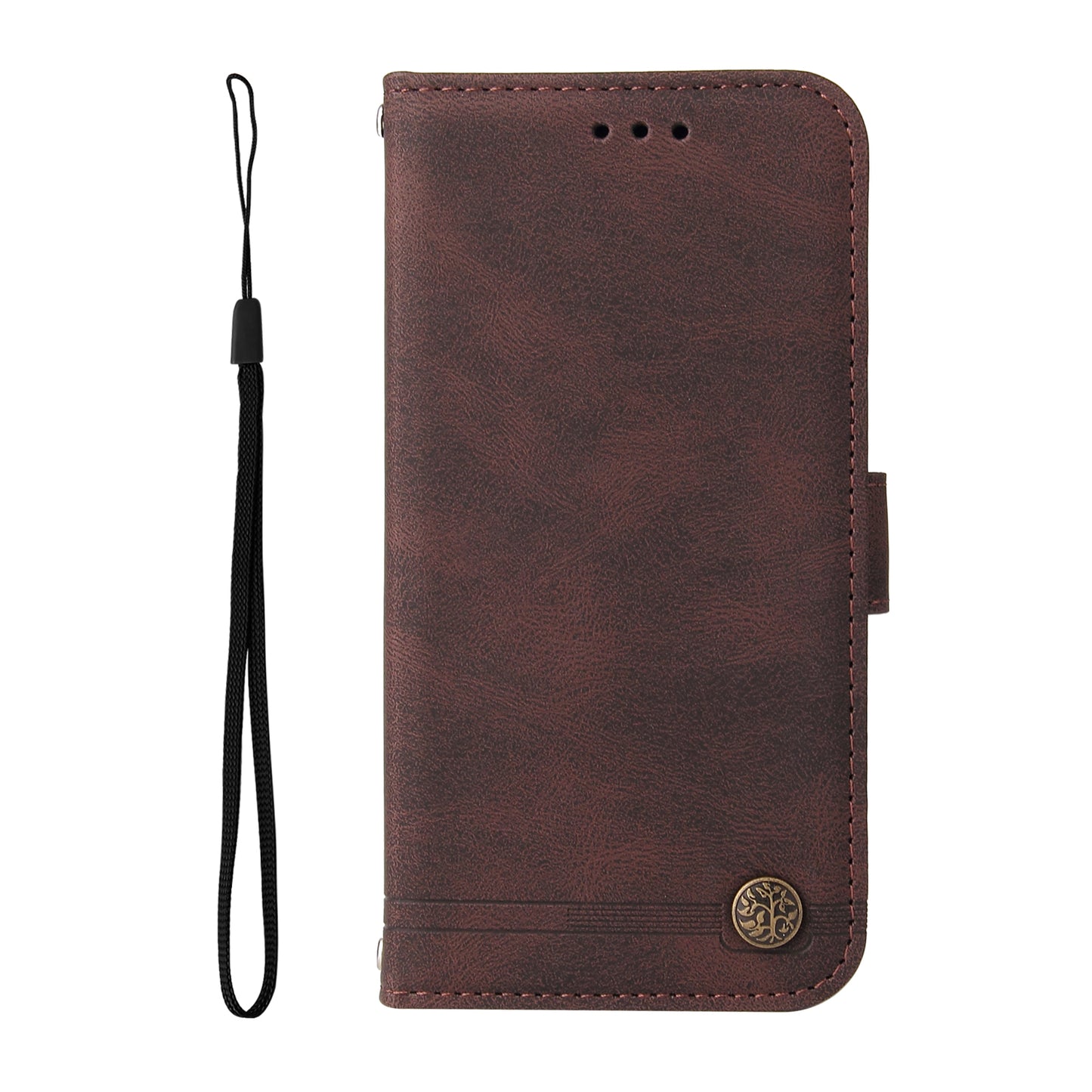For iPhone 17 Leather Wallet Cases Skin Touch Phone Cover Stand with Strap - Brown