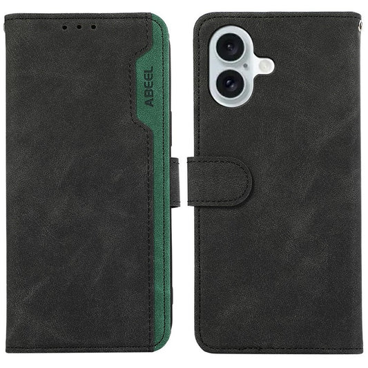 ABEEL For iPhone 17 Case Color Splicing Leather Flip Phone Cover RFID Blocking - Black