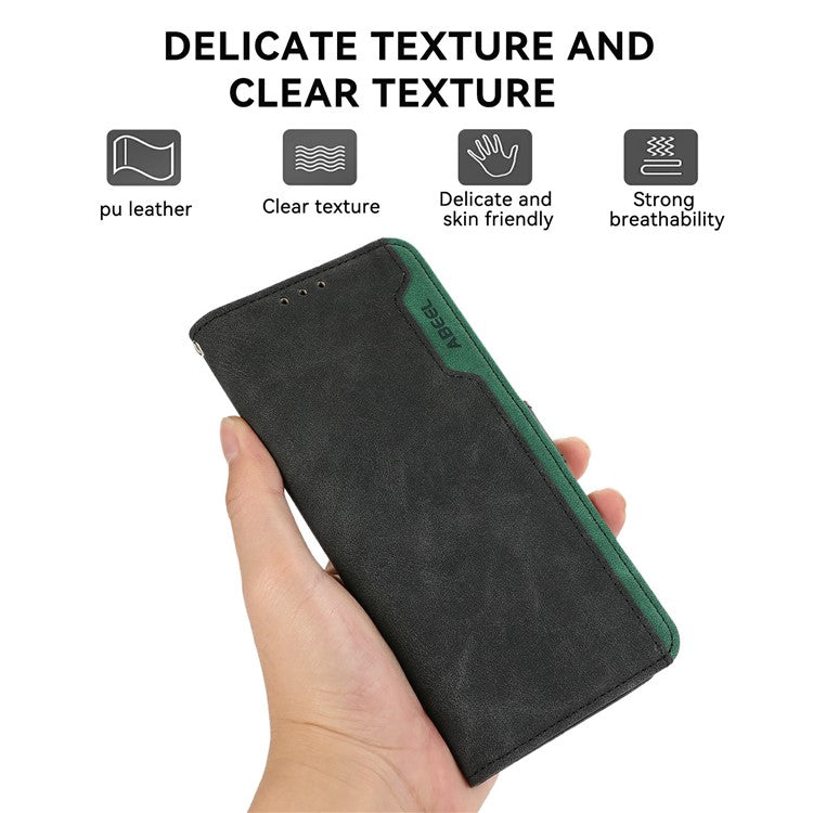 ABEEL For iPhone 17 Case Color Splicing Leather Flip Phone Cover RFID Blocking - Black