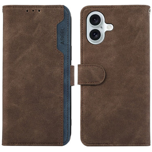 ABEEL For iPhone 17 Case Color Splicing Leather Flip Phone Cover RFID Blocking - Brown